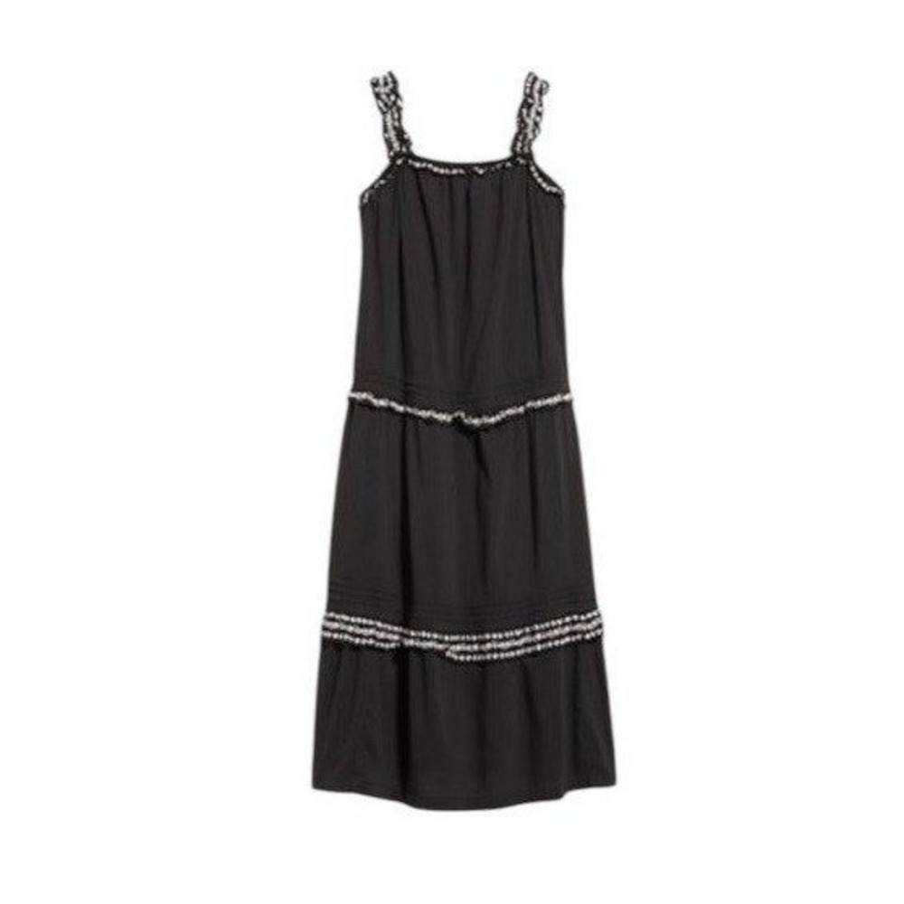 Old Navy Embroidered Sundress Tiered Midi Dress Black M